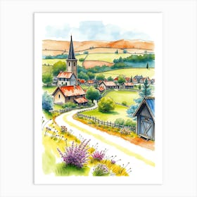 Watercolor Illustration Of A Village Art Print