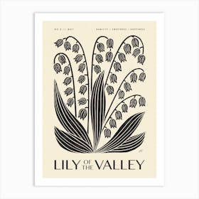 Rustic May Birth Flower Lily Of The Valley Black Cream Art Print