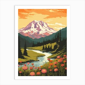 Mount Rainier National Park Retro Pop Art 1 Art Print