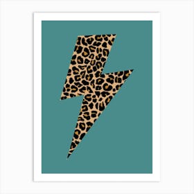 Lightning Bolt in Leopard Print on Teal Art Print