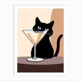 Black Cat With Martini 1 Art Print