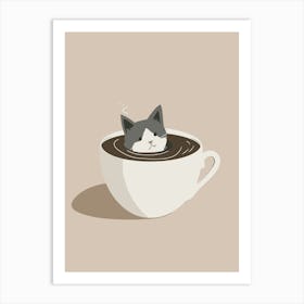 Coffee Cat Quirky Illustration Kitchen Art Print