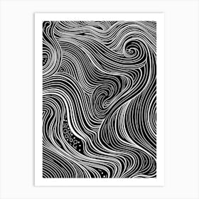 Wavy Sketch In Black And White Line Art 8 Art Print