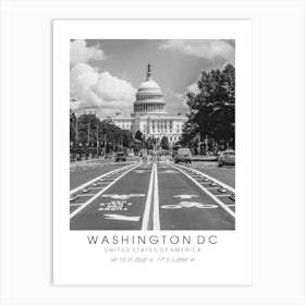 Washington Coordinates Black And White Art Print