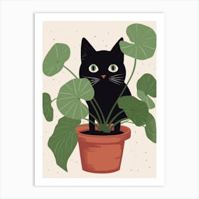 Black Cat Digging A Plant Pot Cute Illustration Art Print