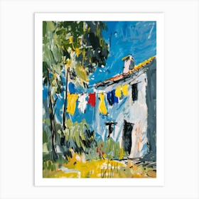 House With Clothes On The Line Art Print