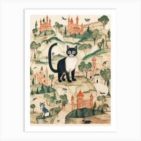 Medieval Cat Amongst The Castles Art Print