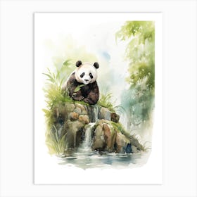 Panda Art Birdwatching Watercolour 1 Art Print