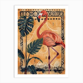 Greater Flamingo And Monstera Deliciosa Boho Print 4 Art Print