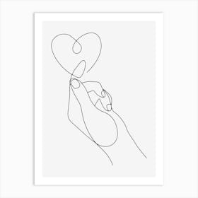 Hand holding a heart monoline drawing Art Print