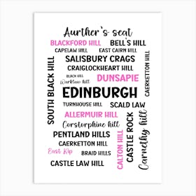 Edinburgh hills and peaks pink Art Print