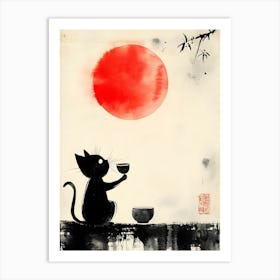 Cat Drinking Tea Art Print