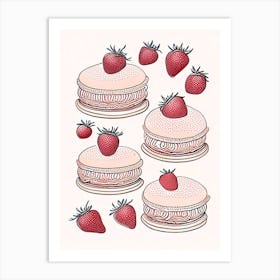 Strawberry Macarons, Dessert, Food William Morris Inspired Art Print