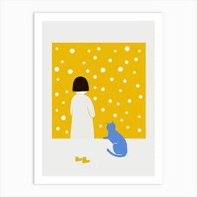 Girl And A Cat Art Print