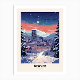 Winter Night  Travel Poster Denver Colorado 2 Art Print