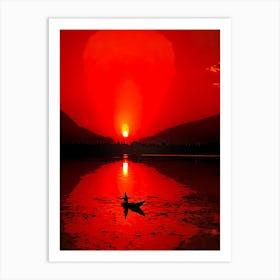 A Man Sits On His Boat While Fishing During Sunset At Dal Lake In Srinagar On June 16, 2020 Art Print