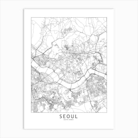 Seoul White Map Art Print