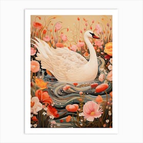 Swan 2 Detailed Bird Painting Art Print