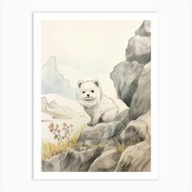 Storybook Animal Watercolour Arctic Fox 1 Art Print