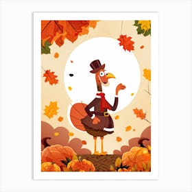 Cartoon Style Illustration Of A Cheerful Turkey Character Donning A Pilgrim Hat Amidst A Fall Harves 2 1 Art Print