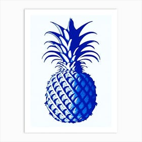Pineapple Symbol Blue And White Line Drawing Art Print