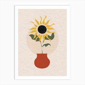 Vintage Minimal Art Sunflower In A Pot Art Print