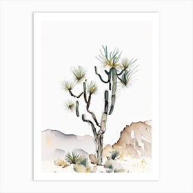Joshua Trees In Mountains Minimilist Watercolour  (1) Art Print
