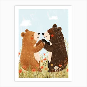 Two Sloth Bears Playing Together In A Meadow Storybook Illustration 4 Art Print