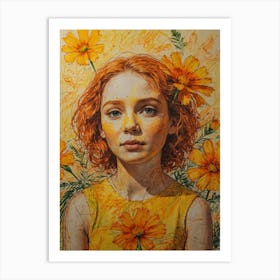 Girl With Flowers 4 Art Print