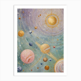 Pastel Rainbow Solar System Póster