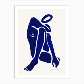 Minimal Blue Female Nude Sitting  Art Print