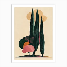 Cypress Tree Colourful Illustration 1 Art Print