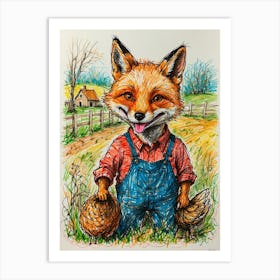 Fox In Overalls Art Print