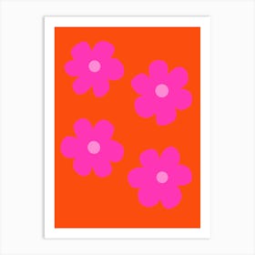 Pink Flowers On Orange Background Art Print