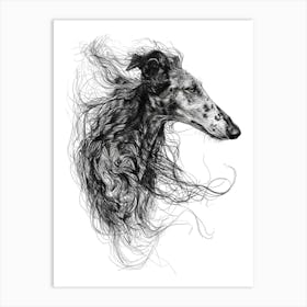 Borzoi Dog Line Sketch 2 Art Print