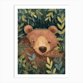 Sloth Bear Hiding In Bushes Storybook Illustration 3 Art Print