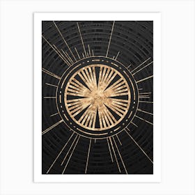 Geometric Glyph Symbol in Gold with Radial Array Lines on Dark Gray n.0262 Art Print