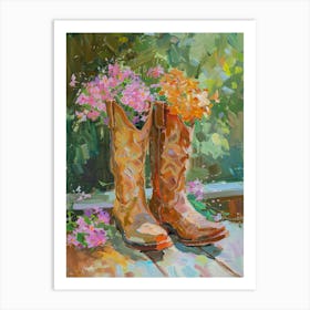 Cowboy Boots And Wildflowers Woodland Phlox Art Print
