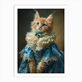 Cat In Blue Ruffled Dress Rococo Inspired 4 Art Print