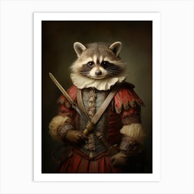 Vintage Portrait Of A Honduran Raccoon Dressed As A Knight 2 Art Print