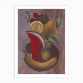 Tutti Frutti - vertical kitchen still life classic old masters fruits food Art Print