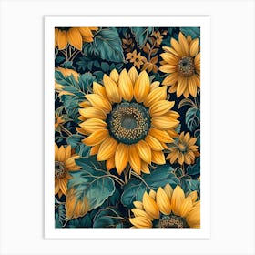 Sunflowers Wallpaper Inspired By William Morris Art Print