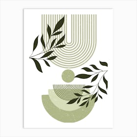 Abstract Geometric Botanical Leaves Pattern Concentric Circles Art Print