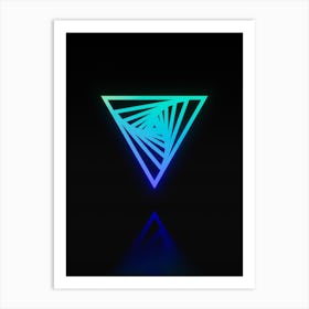 Neon Blue and Green Abstract Geometric Glyph on Black n.0025 Art Print