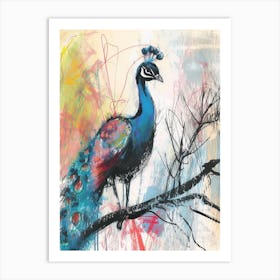Peacock On A Branch Sketch Art Print