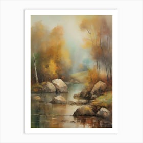 Autumn Lake,Forest Lake, Vintage Oil Painting, Farmhouse Wall Decorations, Antique Landscape, Vintage Landscape Oil Painting.2 Art Print