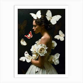 Butterflies And Roses Art Print