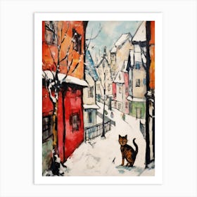 Cat In The Streets Of Lucerne   Switzerland With Snow Art Print