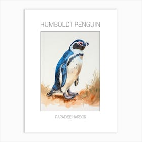 Humboldt Penguin Paradise Harbor Watercolour Painting 3 Poster Art Print