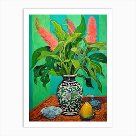 Flowers In A Vase Still Life Painting Celosia 1 Art Print